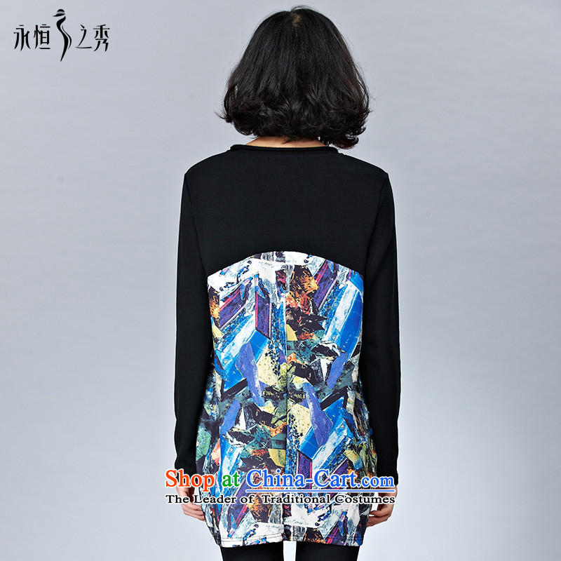 The Eternal Sau 2014 autumn and winter new large western digital printing with long-sleeved dresses worn alone, forming the black XL, eternal Soo , , , shopping on the Internet