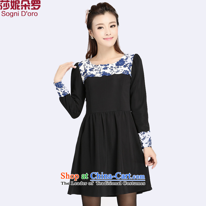 Shani flower, National Package Mail ad xl female thick mm autumn replacing the word 2014 new for long-sleeved video thin Foutune of relaxd dress?6XL 4014 Black