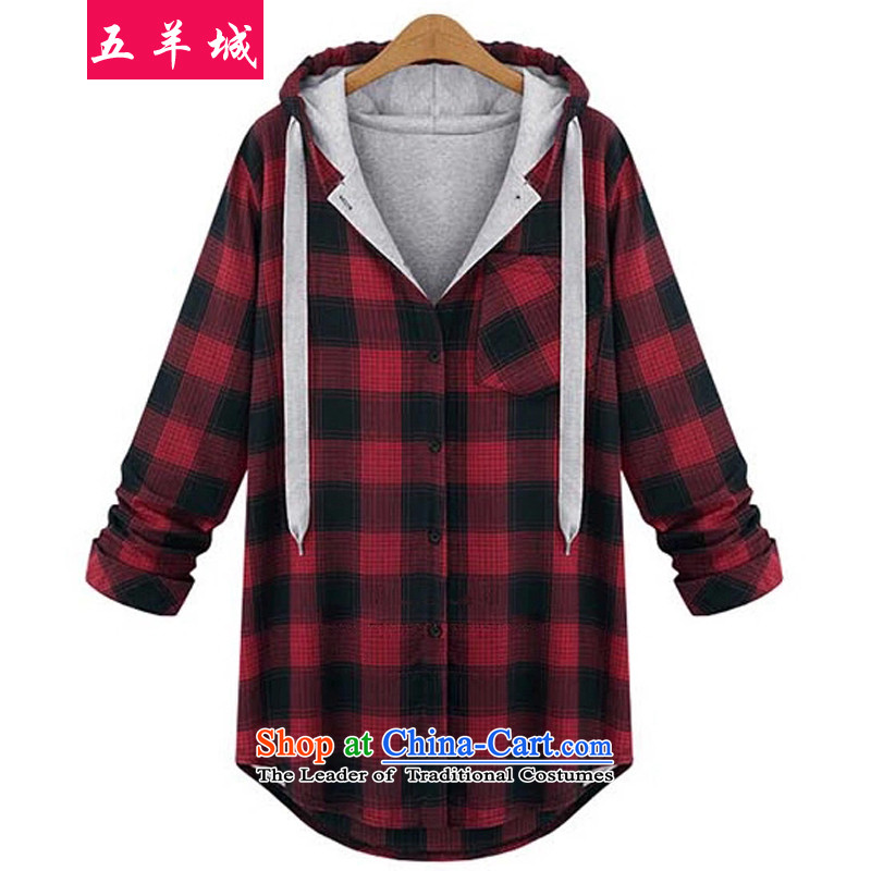 Five Rams City to xl women fall jackets thick relaxd casual shirts grid sister who thick women shirt thick mm light jacket coat cardigan 822 red patterned4XL