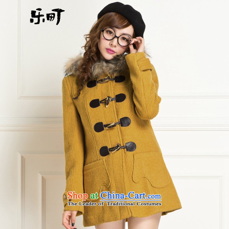 Lok-machi 2015 winter clothing new date of women who are detained leather jacket C1AA34305 gross? yellow?L