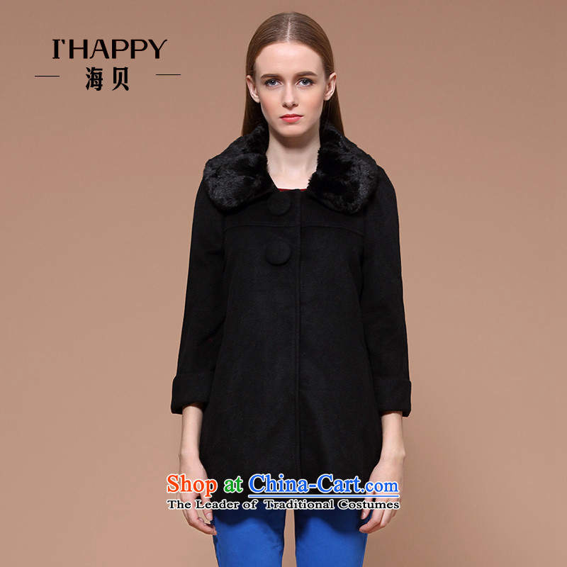 Seashell winter clothing new women's atmospheric minimalist in long hair for female black jacket coat?S