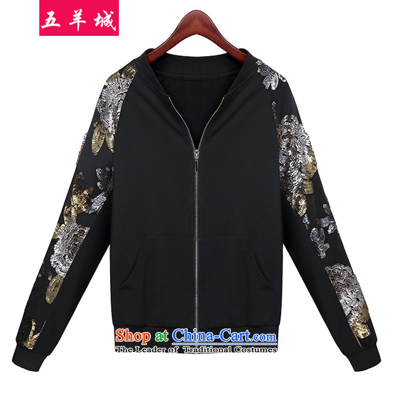 Five Rams City 2015 Women's large Korean autumn to replace increase new collar pearl sweater thick sister Fall_Winter Collections long-sleeved shirt cardigan jacket XXXL 163 Black