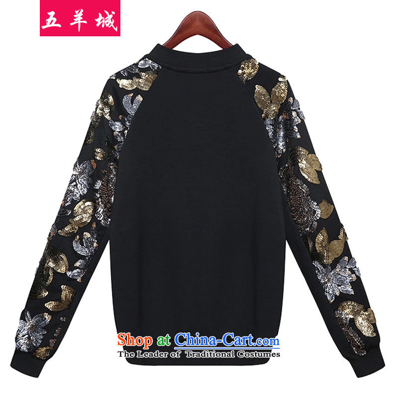 Five Rams City 2015 Women's large Korean autumn to replace increase new collar pearl sweater thick sister Fall/Winter Collections long-sleeved shirt cardigan jacket 163 Black XXXL, Five Rams City shopping on the Internet has been pressed.