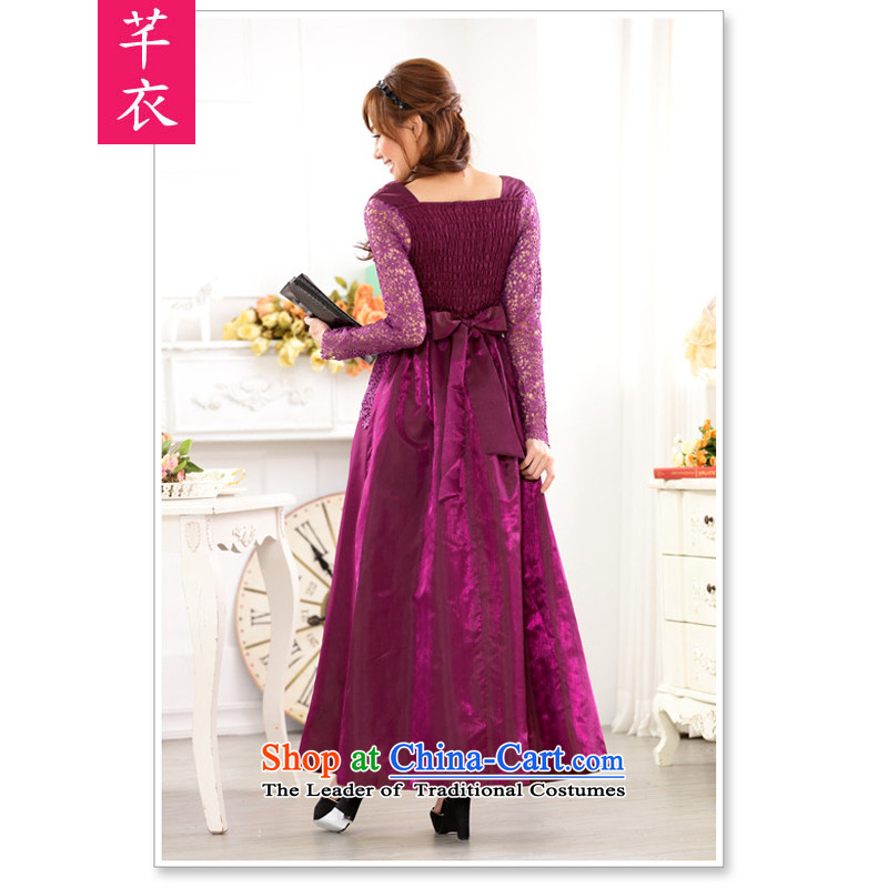 Xl Kumabito 2015 new women's Western Wind hosted a long-sleeved skirt lace engraving wedding dinner evening dresses long skirt purple XL 120-140, Constitution Yi shopping on the Internet has been pressed.