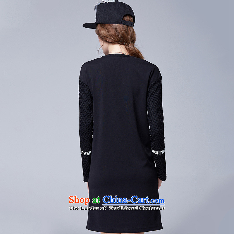 Rui Mei to 2015 to increase the number of women in the autumn of new expertise mm loose video thin letter stamp gauze stitching long-sleeved dresses N1605 3XL, Rui Mei be black (RIUMILVE) , , , shopping on the Internet