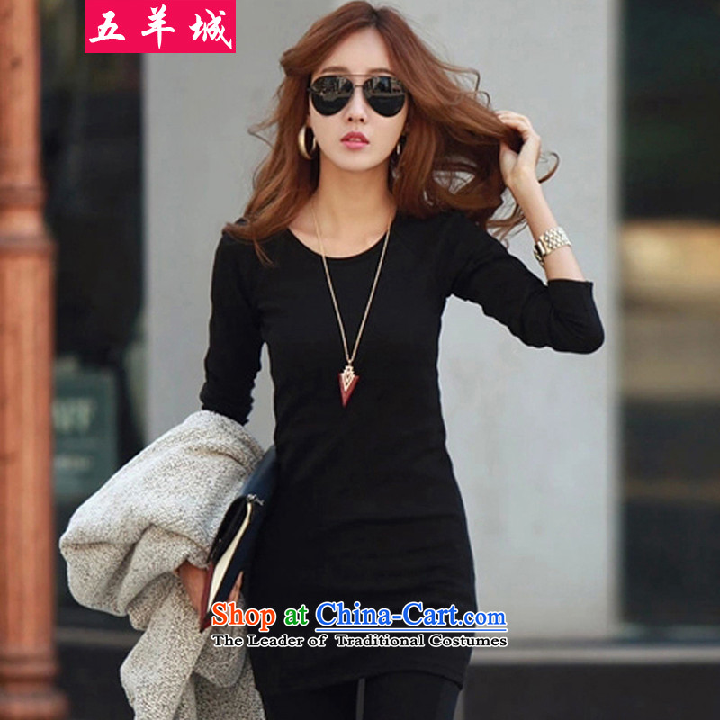 Five Rams City larger women forming the Netherlands Korean thick mm fall_winter collections to increase the burden of video thin letter 200 sister plus long-sleeved forming the warm-skirt 98 - black velvetXXXL_150-175 around 922.747