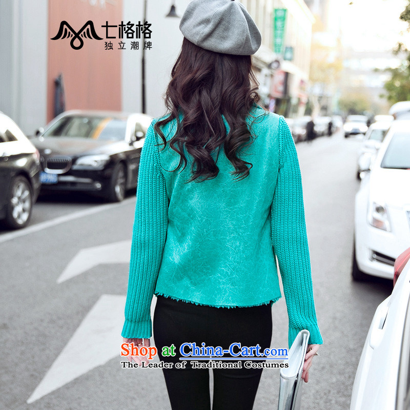 (dual 12 7- Pearl lamb and 55.7lint-free leather garments 2015 Winter New Ms. stitching small leather jacket, blue-gray color  M - Sau San Huan 7 version of (OTHERMIX) , , , shopping on the Internet