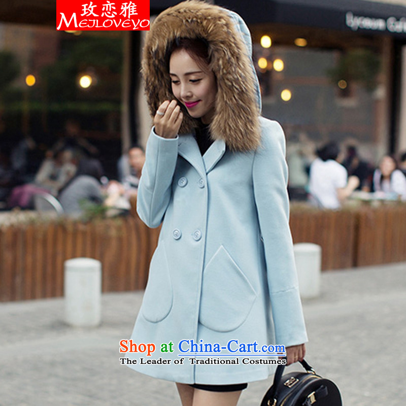 The land of the 2015 autumn and winter goddess of the new Fan Bing Bing with gross?, double-jacket Korean version of women's gross overcoats women? 1386 Blue XL, better land-ah (MEILOVEYO) , , , shopping on the Internet