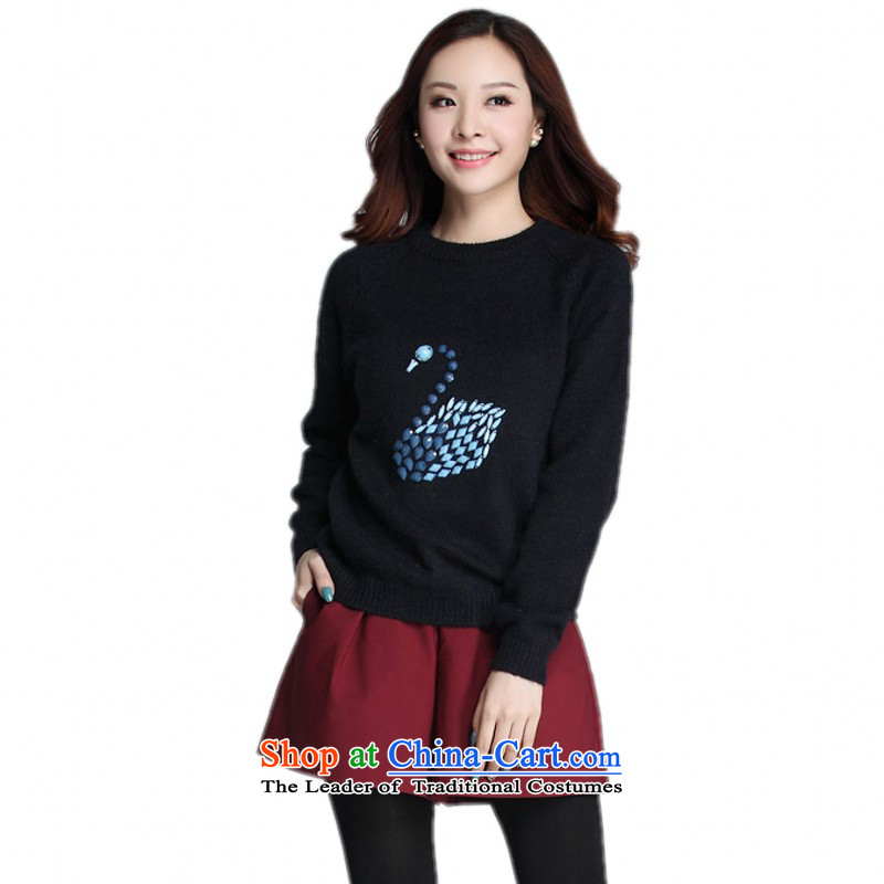 Email extra thick package mm stylish Sweet Xiaotianer knitwear exquisite nail pearl pure color, sweater ladies relaxd long-sleeved shirt T-shirt, forming the large blue?3XL?approximately 155-170 around 922.747