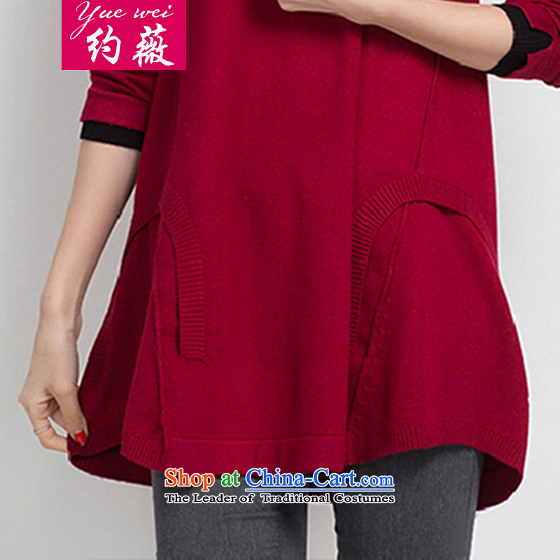 Ms Audrey EU 2015 new about the fall of women for larger women in MM thick long sleeve and forming the knitwear Korean female sweater loose video thin wine red 4XL, W998 Vicki about shopping on the Internet has been pressed.