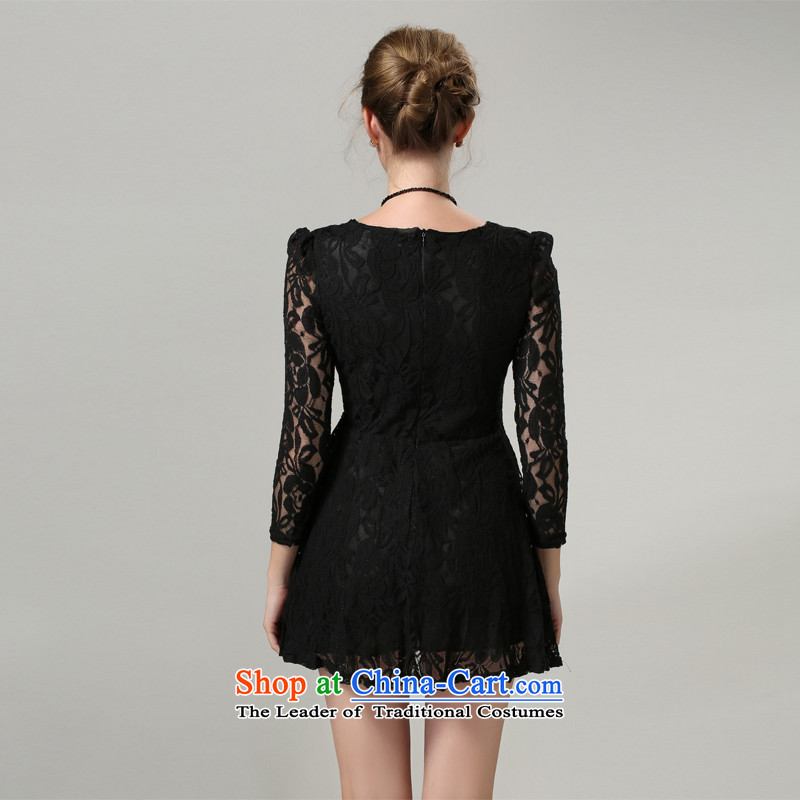 The Ni dream new) Autumn 2015 Europe to increase women's burden of code 200 mm thick temperament Foutune of 9 cuff lace dresses s1036 XXXXL, Black, Connie Dream , , , shopping on the Internet
