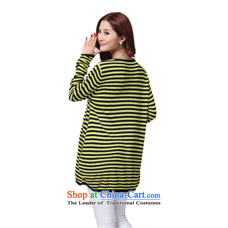 The Constitution hazel female larger sweater T-shirt with Korean autumn 2015 casual relaxd, streaks cheongsams lovely kitten alike stamp long-sleeved bat sleeves Knitted Shirt yellow are suitable for 130-180 Code, the Constitution (QIANYAZI hazel) , , , s