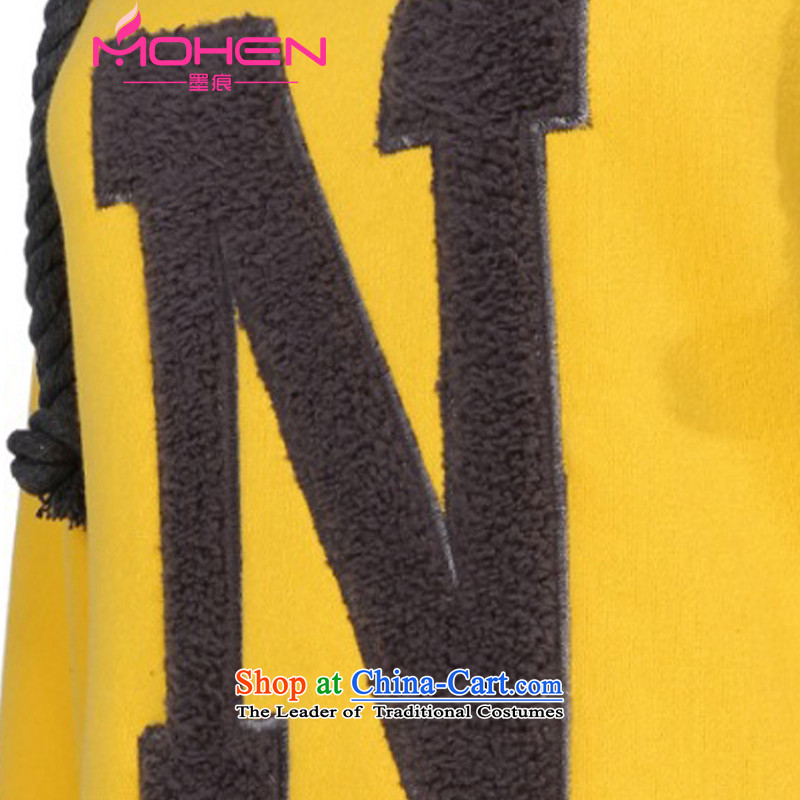 Ink marks of autumn and winter stylish new larger female Korean version of Sau San letters transfer Leisure Link Cap Head lint-free thick warm sweater 931  recommendations 150-165¨catty 2XL( yellow ink marks), , , , shopping on the Internet