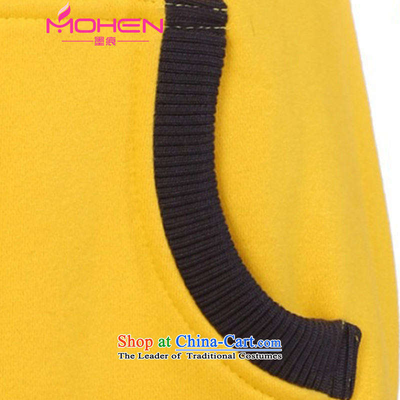 Ink marks of autumn and winter stylish new larger female Korean version of Sau San letters transfer Leisure Link Cap Head lint-free thick warm sweater 931  recommendations 150-165¨catty 2XL( yellow ink marks), , , , shopping on the Internet