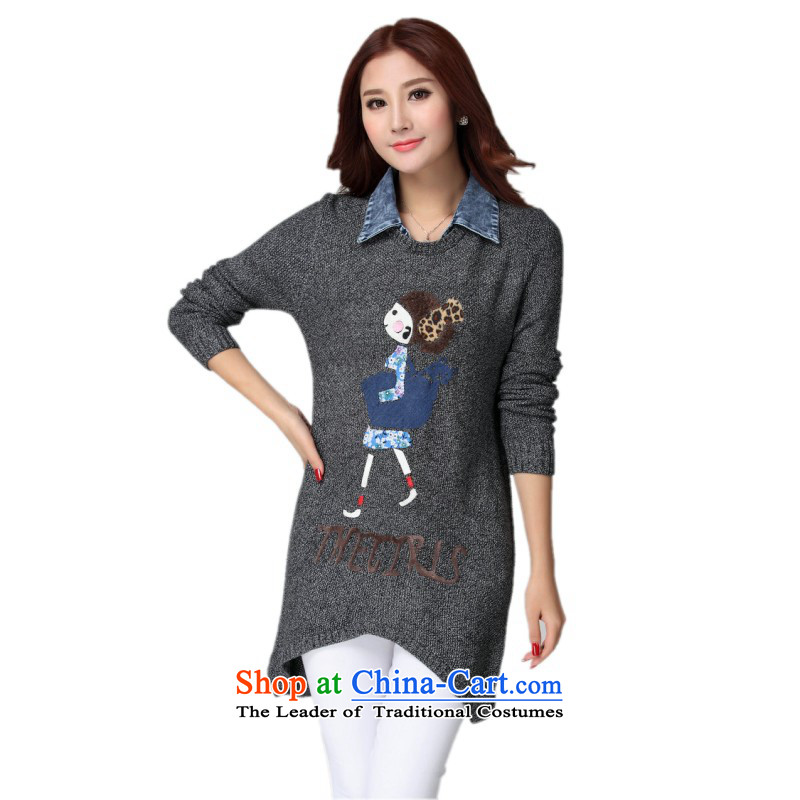 The Constitution hazel female sweater shirt Package Mail Plus hypertrophy High Fashion knitwear thick mm sweet girl stamp stylish leave two kits Long-Sleeve Shirt flower gray are forming the code for 130-190 catty