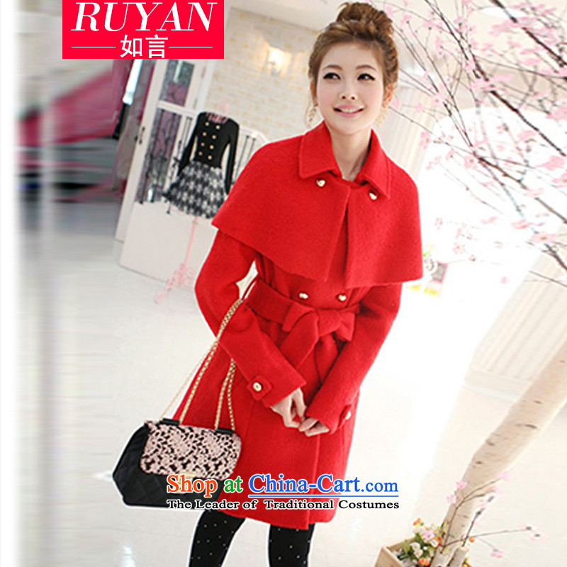 2015 Autumn and winter new Korean cloak-shawl wool coat girl in long?_ han bum-thick larger gross female autumn and winter coats? red?L