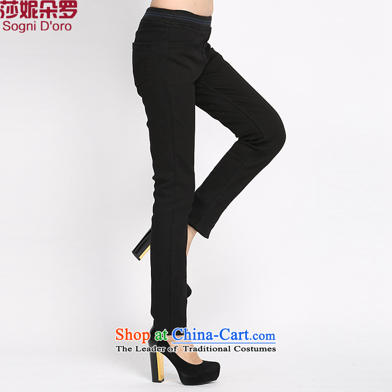 Shani flower, 2015 New winter clothing xl ladies pants and lint-free warm video thin thick jeans pants pencil trousers children 5004 Black 5XL