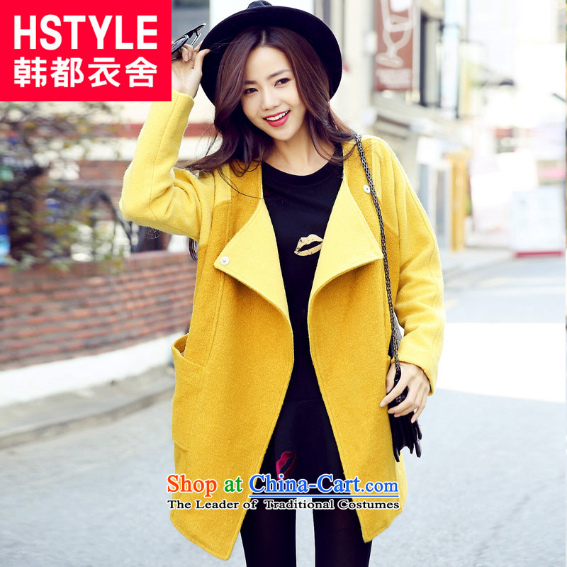 Korea has the Korean version of the Dag Hammarskj?ld yi 2015 winter clothing new women's solid color stitching gross short_? GJ3408 jacket Tsat yellow?L