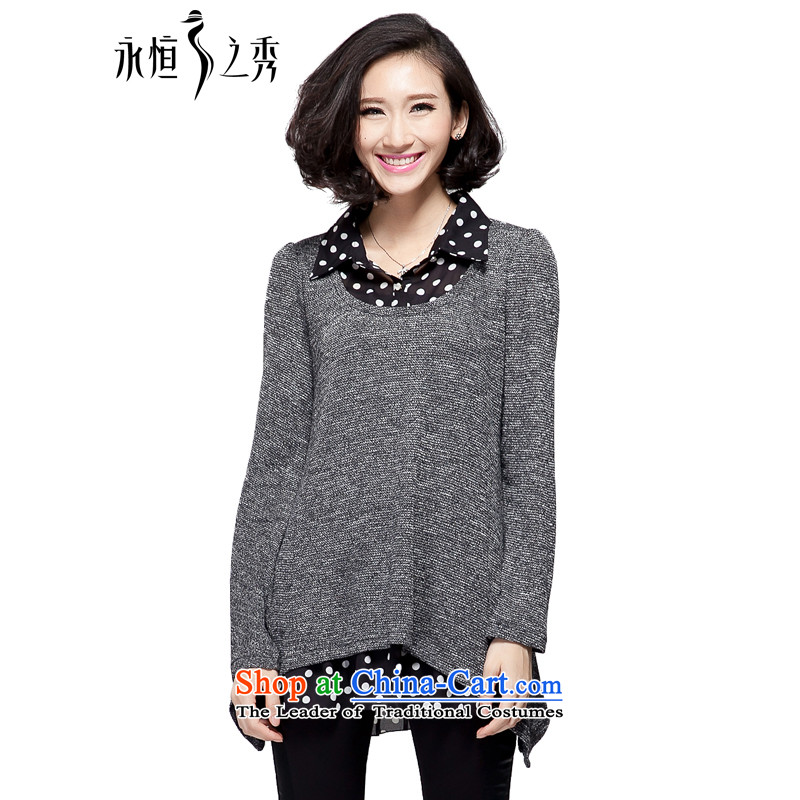 The Eternal Soo-To increase the number of ladies' knitted shirts thick sister 2015 Autumn replacing new thick mm thick, thin, Hin lapel leave two long-sleeved black gray?3XL_140 knitted shirts catty - 160 catties through_