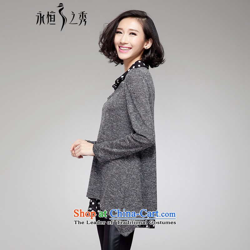The Eternal Soo-To increase the number of ladies' knitted shirts thick sister 2015 Autumn replacing new thick mm thick, thin, Hin lapel leave two long-sleeved black gray 3XL(140 knitted shirts catty - 160 catties through), the Eternal Soo , , , shopping on the Internet