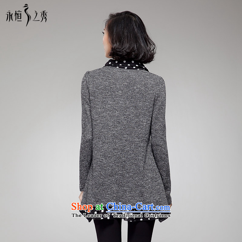The Eternal Soo-To increase the number of ladies' knitted shirts thick sister 2015 Autumn replacing new thick mm thick, thin, Hin lapel leave two long-sleeved black gray 3XL(140 knitted shirts catty - 160 catties through), the Eternal Soo , , , shopping on the Internet