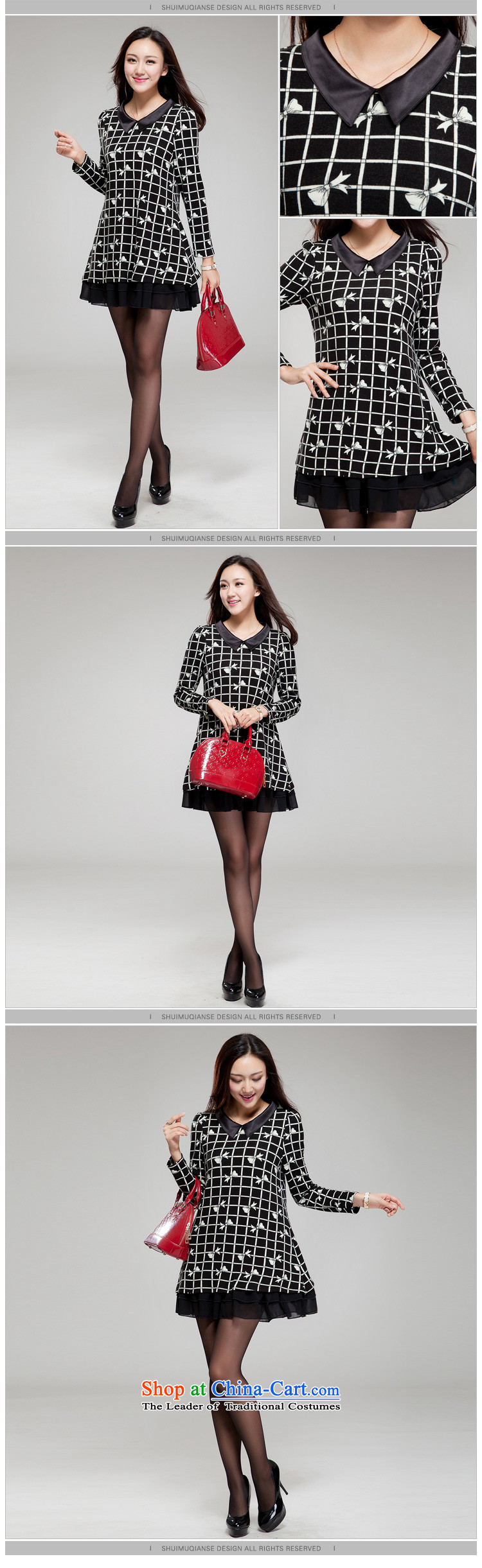 Rui Mei to 2015 to increase the number of women with the new Korean autumn thick mm loose video thin lapel bow tie stamp long-sleeved dresses YF21 black XL(131 catty-150 catty through pictures), prices, brand platters! The elections are supplied in the national character of distribution, so action, buy now enjoy more preferential! As soon as possible.