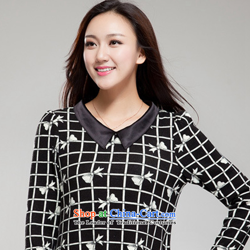 Rui Mei to 2015 to increase the number of women with the new Korean autumn thick mm loose video thin lapel bow tie stamp long-sleeved dresses YF21 XL(131 catty-150 catty black), the United States be wearing (RIUMILVE) , , , shopping on the Internet