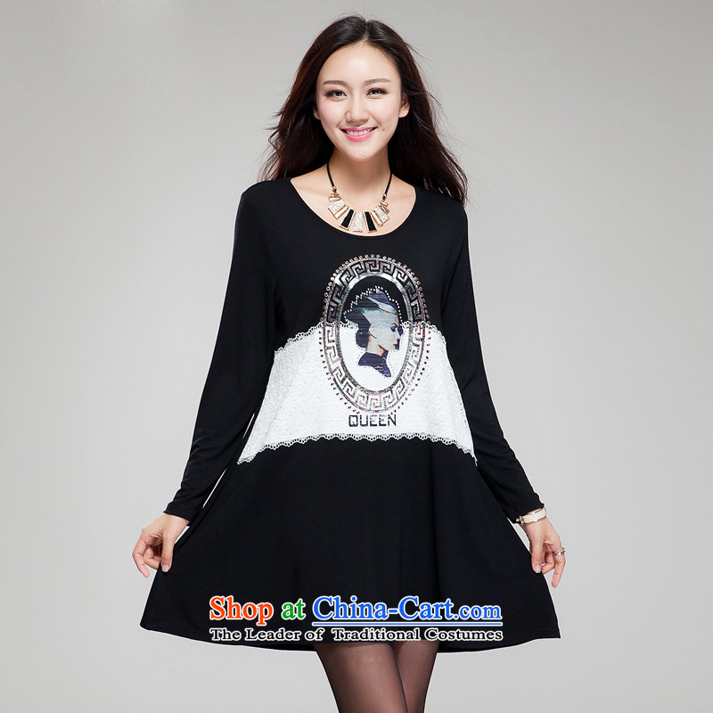 Rui Mei to large 2015 women fall new Korean retro stamp to drill ironing xl thick mm loose video thin long-sleeved dresses YF25 4XL(191 catty-210catty black), the United States be wearing (RIUMILVE) , , , shopping on the Internet