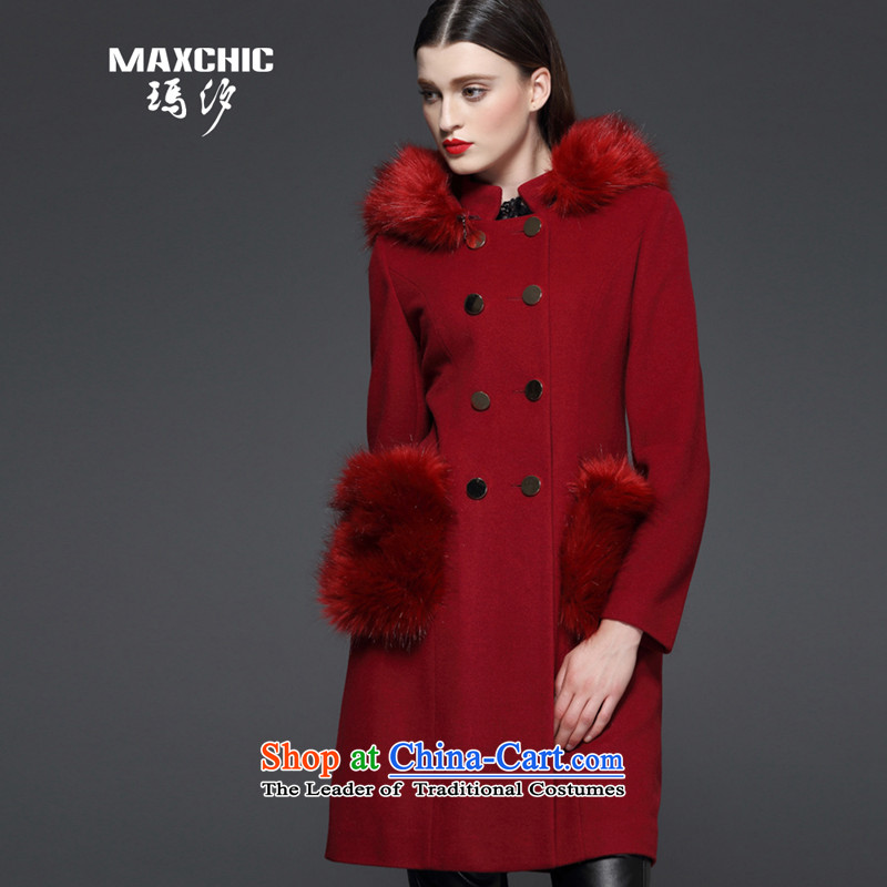 Marguerite Hsichih maxchic 2015 autumn and winter, small collar emulation fox maoulen cap wool blend yarn in long coats female 13602 so gross bourdeaux L, Princess (maxchic Hsichih shopping on the Internet has been pressed.)