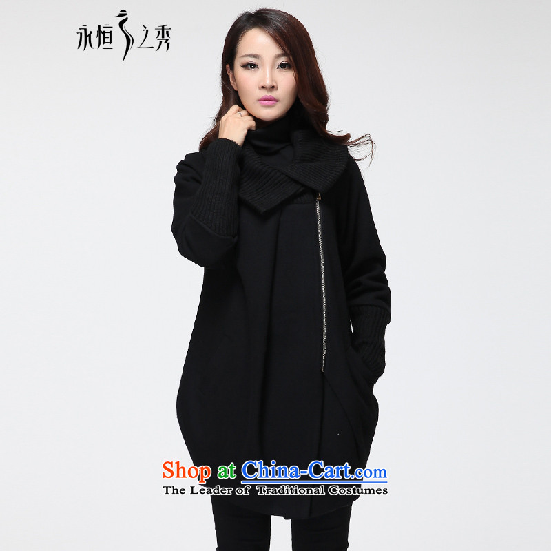 The Eternal Soo-to increase women's code gross? 2015 autumn and winter coats of Korean version of the new video in thin people thick long hair? jacket thick mm female black?3XL Cardigan