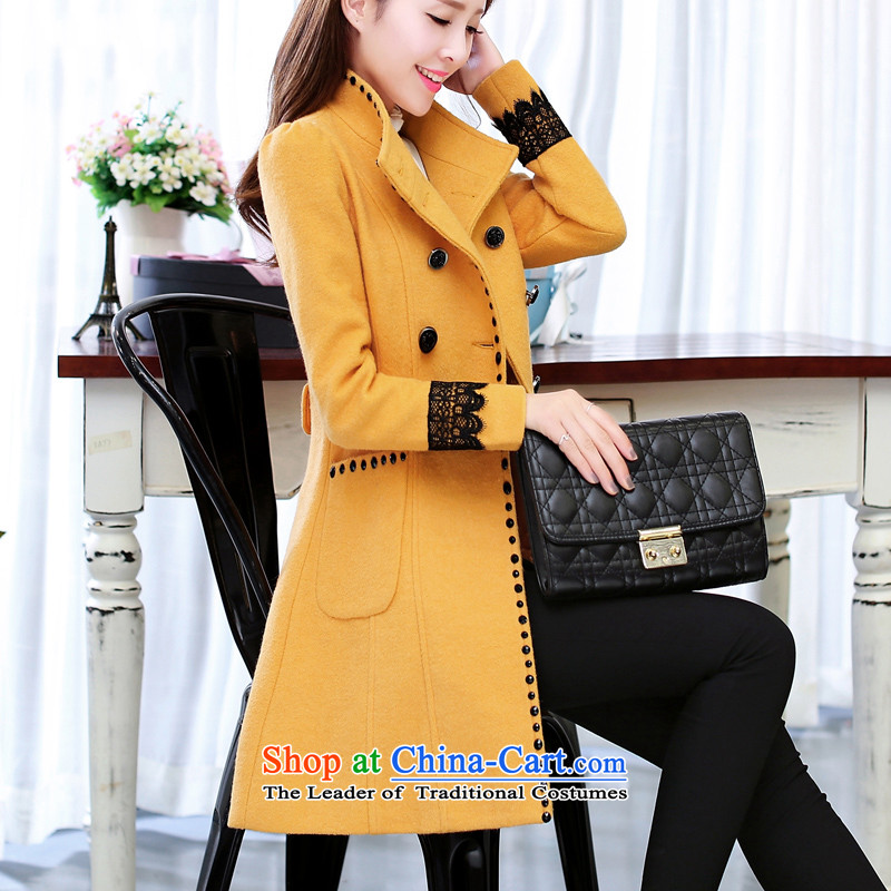 In accordance with the court on the 2015 winter in new long-ni gross so Sau San women cashmere overcoat jacket female YSG3308 turmeric yellow XL, in accordance with the court on the , , , shopping on the Internet