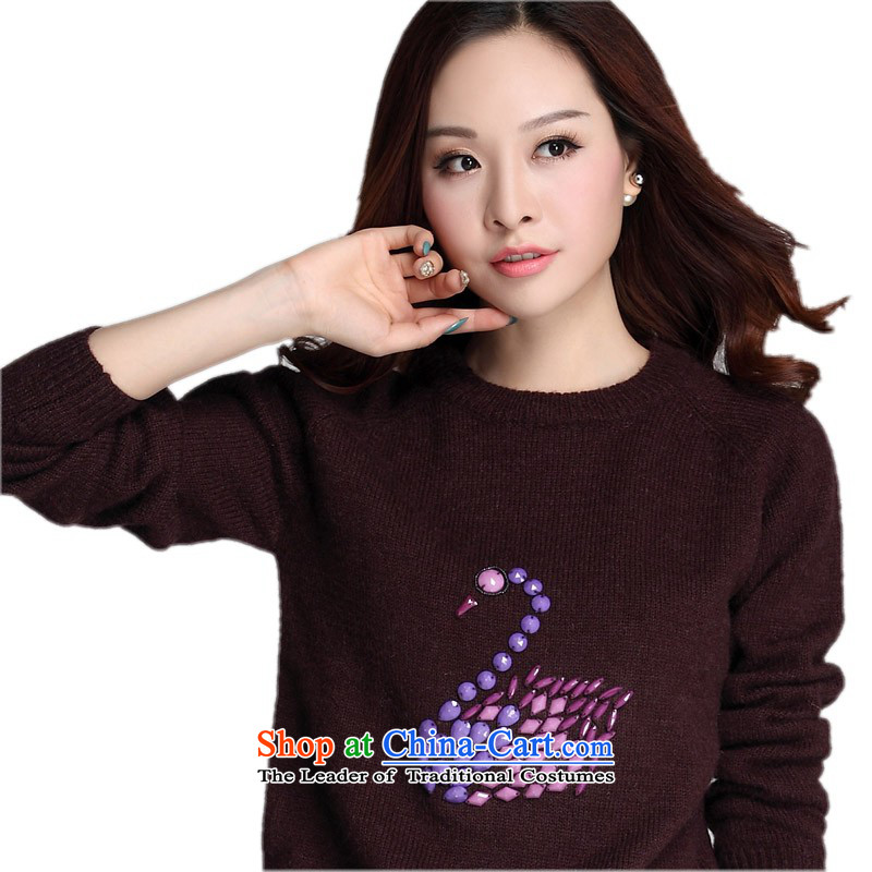 The Constitution hazel to increase the number of ladies' knitted shirts Package Mail 2015 Fall/Winter Collections with loose staples of leisure sweater pearl swan pattern shirt stylish deep blue T-shirt about 130-145 XL, Hazel (QIANYAZI constitution) , ,