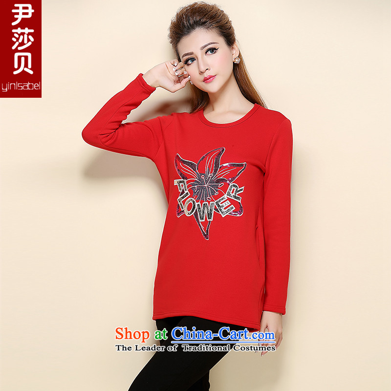 Elizabeth Odio Benito?spring and autumn 2015, Yoon added hypertrophy code load female Korean long-sleeved relaxd casual embroidered pullovers T-shirt with lint-free video thin coat sweater RED?M ?recommendation 110 catties following