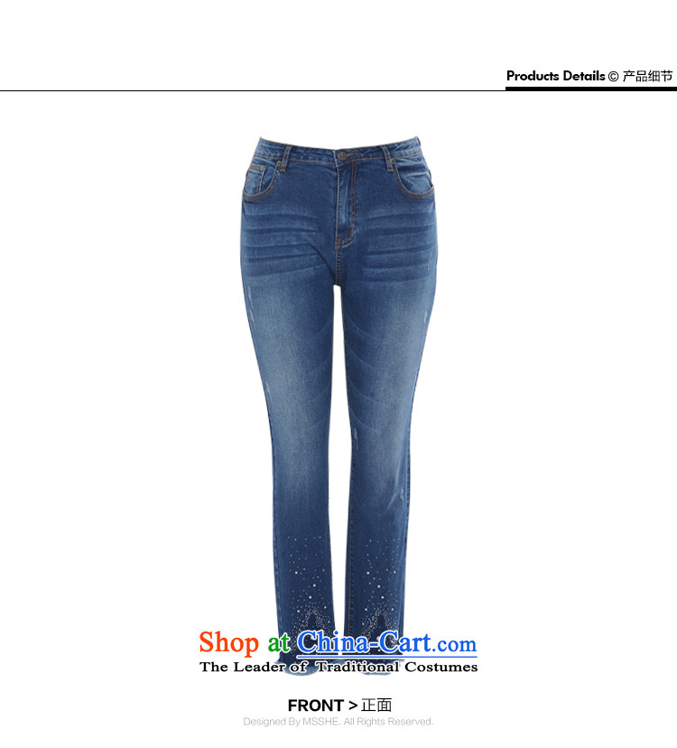 Msshe xl women 2015 new mid-high elastic waist video thin cowboy castor trouser press trousers No. 7883 