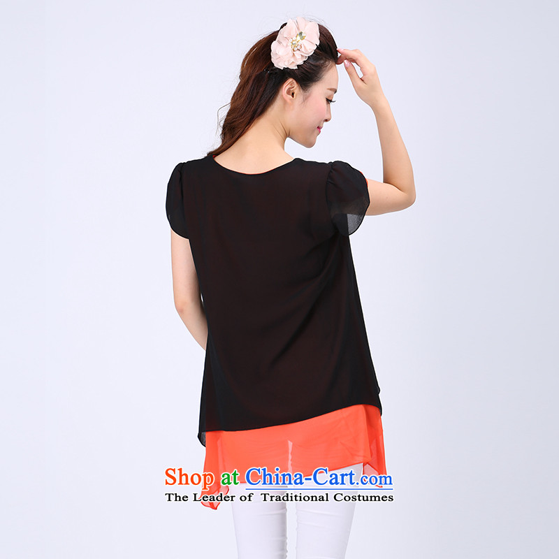 Luo Shani flower code T-shirts thick sister to intensify the thick, Hin thin, loose short-sleeved shirt 6747 female chiffon black 5XL, shani flower sogni (D'oro) , , , shopping on the Internet