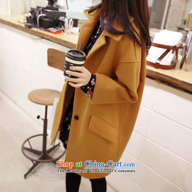 Iw 2015 autumn and winter new Korean loose minimalist lapel a wool coat female Sau San single row is long hair? large jacket turmeric yellow M, I was going to my network (I'GO I'WO) , , , shopping on the Internet
