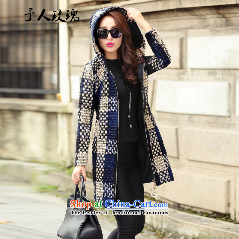 Be 2015 Winter Olympics, Korea rose version wool a wool coat han bum leisure in bold tweed woolen cloth loose long thick coat girls XYJ6151 blue  XL