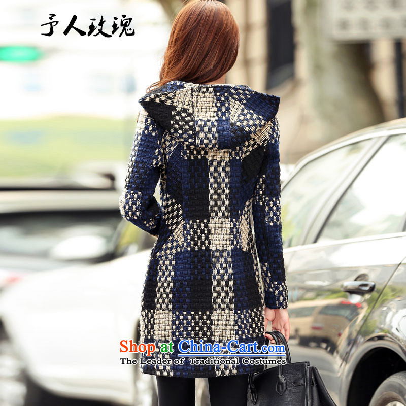 Be 2015 Winter Olympics, Korea rose version wool a wool coat han bum leisure in bold tweed woolen cloth loose long thick coat girls XYJ6151 blue  rose to XL, (YURENMEIGUI) , , , shopping on the Internet