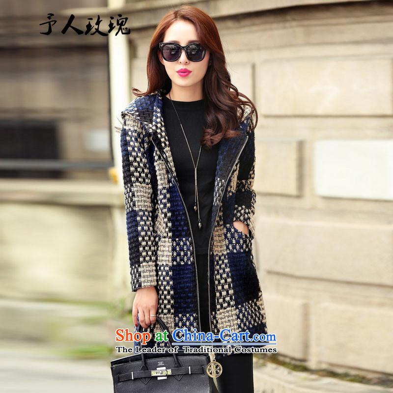 Be 2015 Winter Olympics, Korea rose version wool a wool coat han bum leisure in bold tweed woolen cloth loose long thick coat girls XYJ6151 blue  rose to XL, (YURENMEIGUI) , , , shopping on the Internet