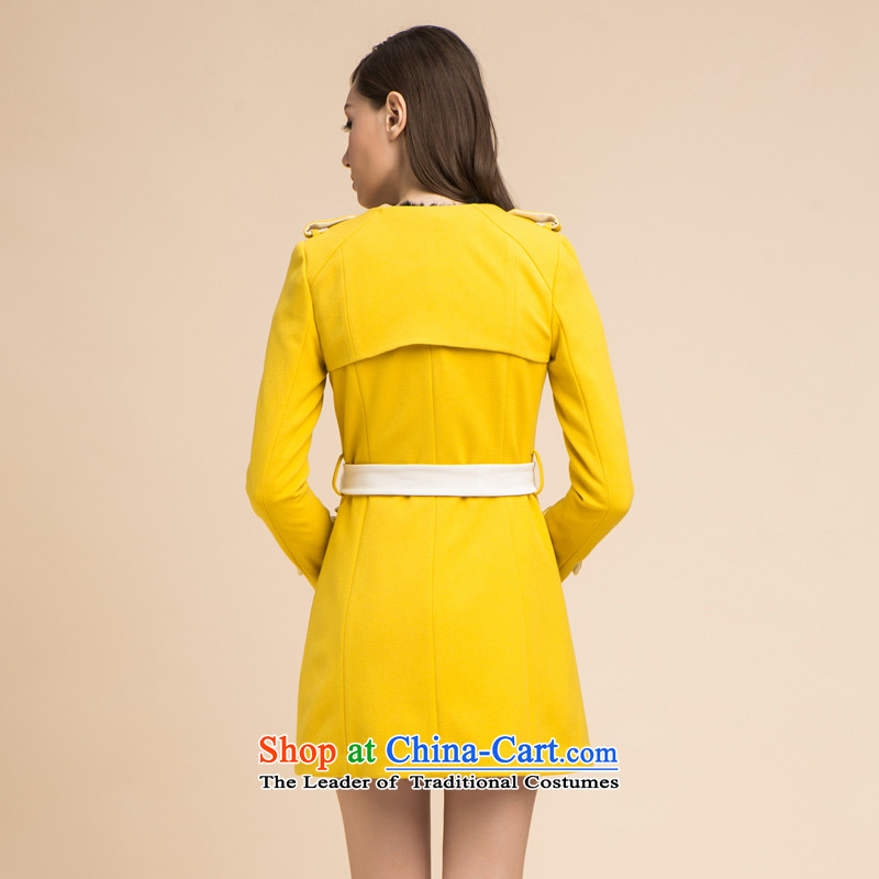 A Romantic Fall 2015 installed new sweet Sau San stylish knocked color stitching lapel Long Hoodie W84116102 YELLOW , L, a romantic shopping on the Internet has been pressed.