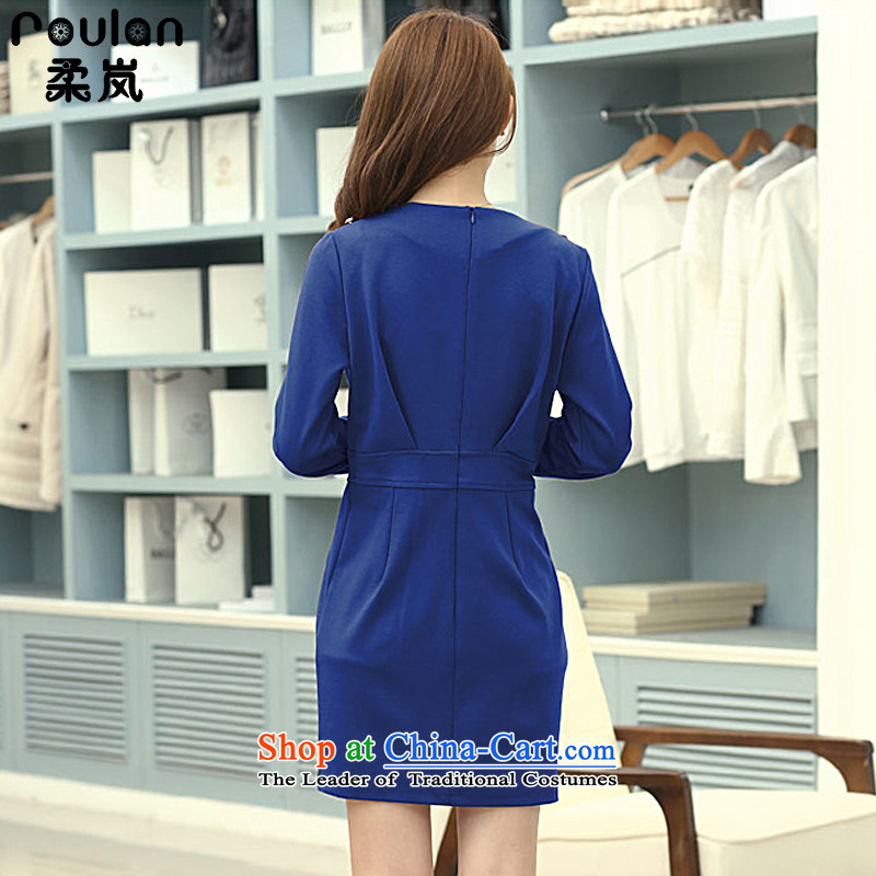 Sophie sponsors to xl thick MM2015 autumn and winter for women new Korean minimalist creases Sau San long-sleeved dresses female 2703 Blue XXL, Sophie (ROULAN included) , , , shopping on the Internet