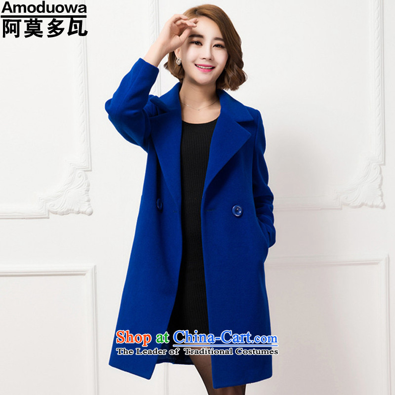 Cordoba Amorim 2015 autumn and winter new Korean girls jacket coat? long long-sleeved gross coats female blue??M