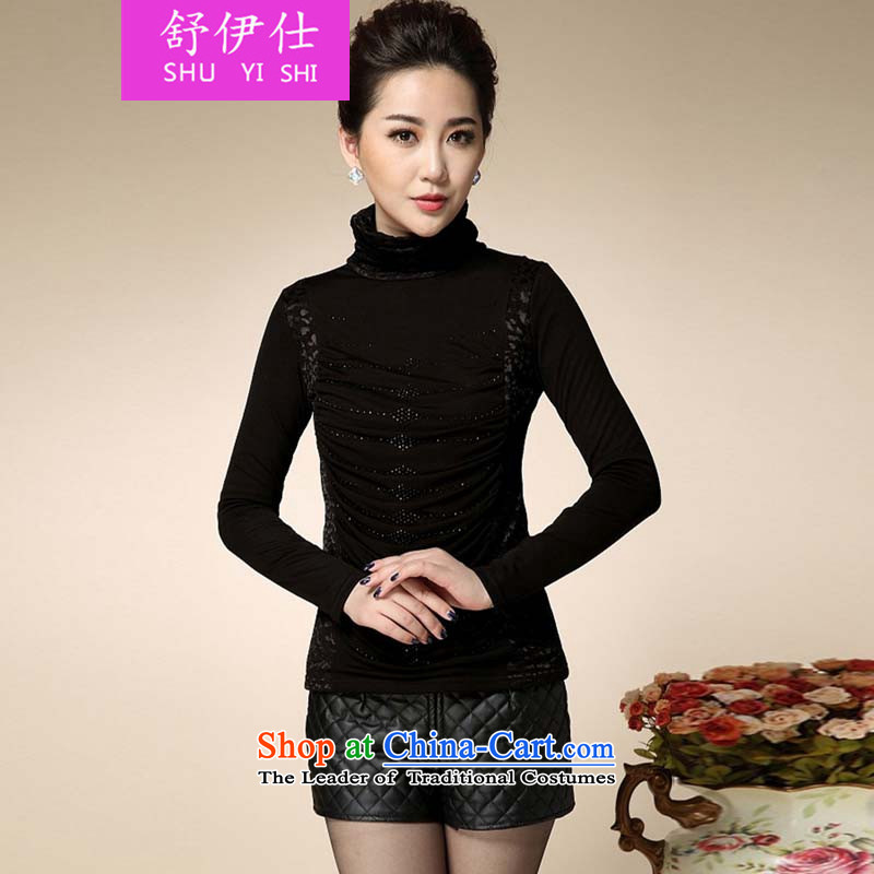 Schui shi 2015 high-end of autumn and winter atmosphere large Ms. thick mother T-Shirt ironing drill the lint-free cloth Sau San stylish and elegant gauze forming the Netherlands nail-ju High-neck black XXL, schui see (shuyishi) , , , shopping on the Inte