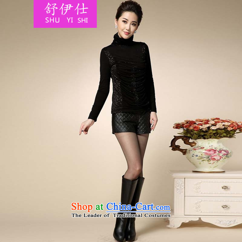 Schui shi 2015 high-end of autumn and winter atmosphere large Ms. thick mother T-Shirt ironing drill the lint-free cloth Sau San stylish and elegant gauze forming the Netherlands nail-ju High-neck black XXL, schui see (shuyishi) , , , shopping on the Inte