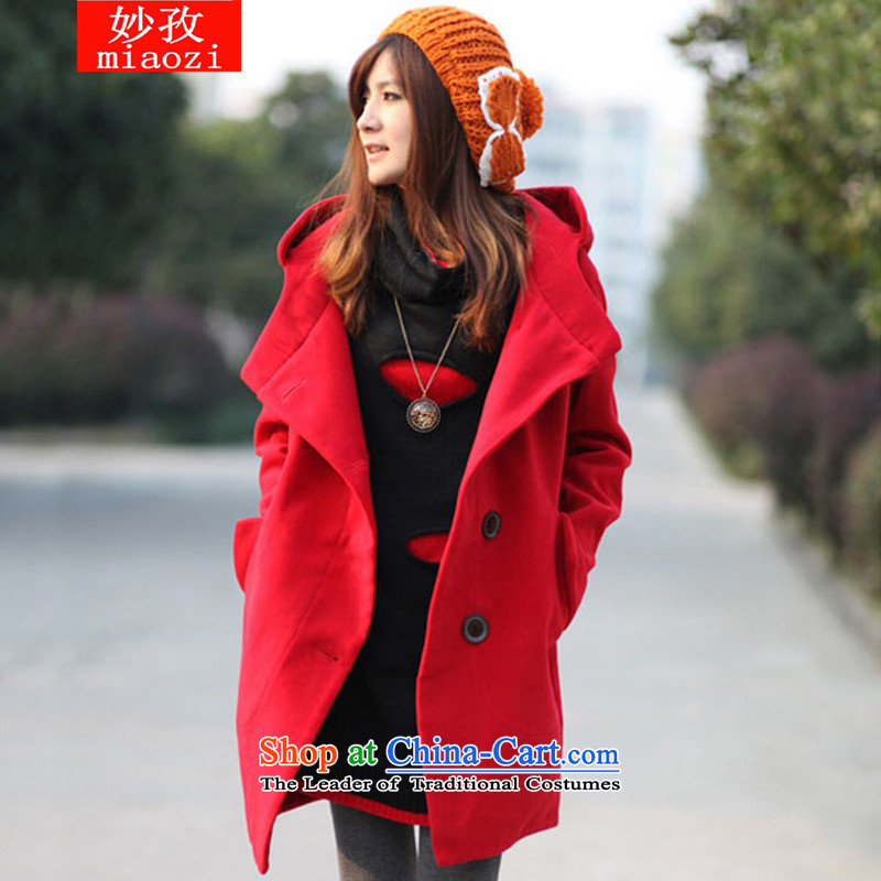 Mya Zi 2015 autumn and winter jackets large new women's gross? and coats cloak a wool coat in the long College wind jacket RED?M Gross?