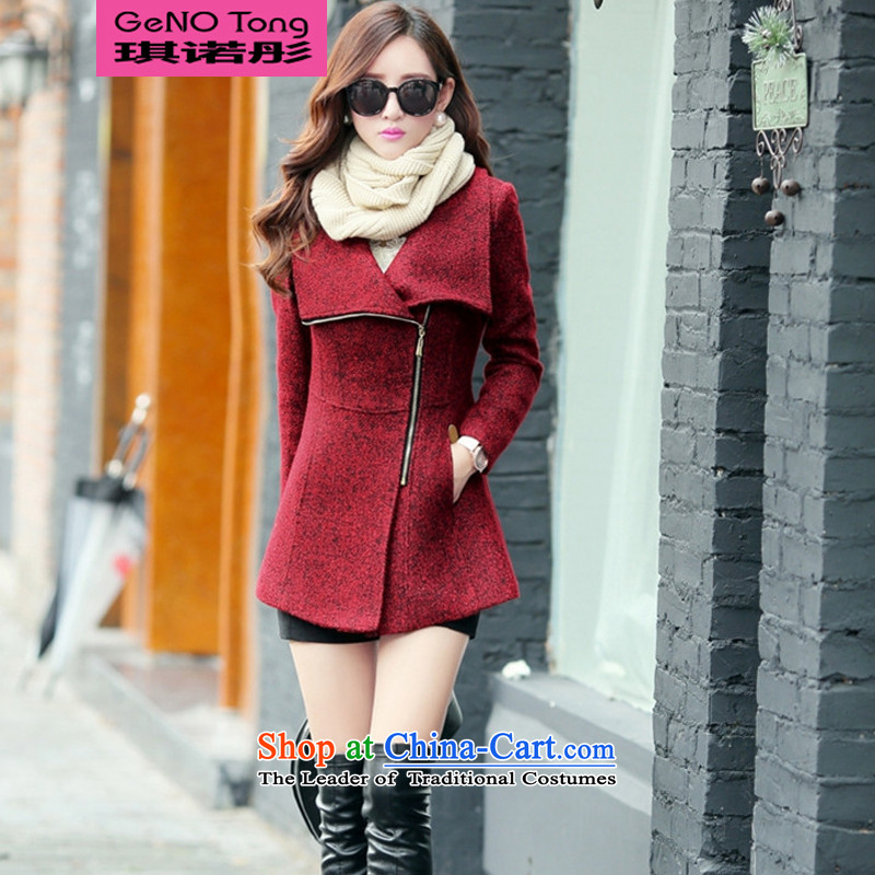 The Leung Of the  2014 Winter Angel new Korean lapel stylish zipper wool coat of Sau San? jacket A25 Red  L