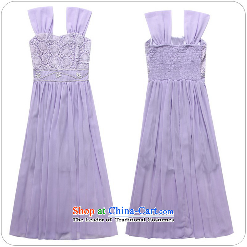 Package women accepted dresses xl new dress skirt Fashion elegant luxury pure color chiffon long skirt wide shoulder strap lifting strap around your waist skirt bridesmaid annual small dress purple XXL 140-160 characters around 922.747, Hazel (QIANYAZI co