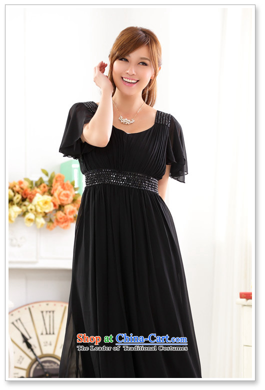 Increase women's dress code of the new Europe and the annual meeting of the thick mm2015 short-sleeved reset manually staple bead sexy V-Neck chiffon late chairman edition dress dresses Black XL 120-140 catty picture, prices, brand platters! The elections are supplied in the national character of distribution, so action, buy now enjoy more preferential! As soon as possible.