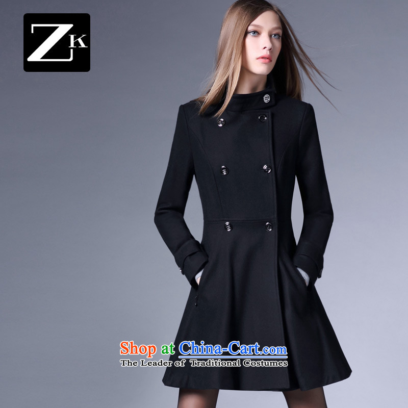 Zk Western women 2015 Autumn new boxed-semi-high collar thin hair? Graphics Sau San coats that long hair? jacket a wool coat black M,zk,,, shopping on the Internet