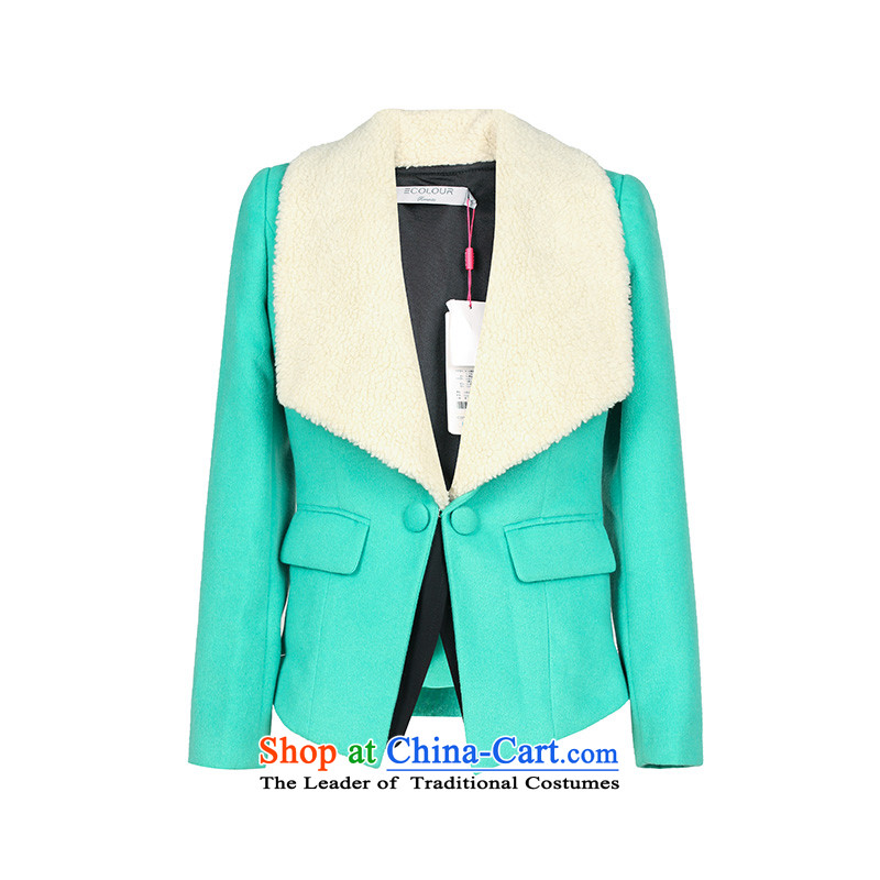 3 color for winter comfortable two kits handsome lapel of large and sophisticated graphics Short thin coat of Sau San female?M_160_84a green